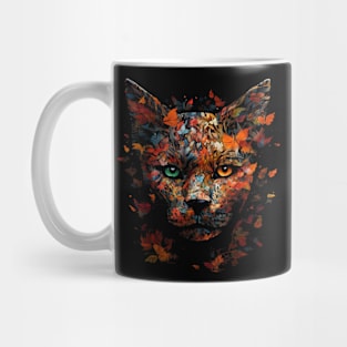 Cat Autumn Leaves Art - Colourful Eyes Cat Motif Mug